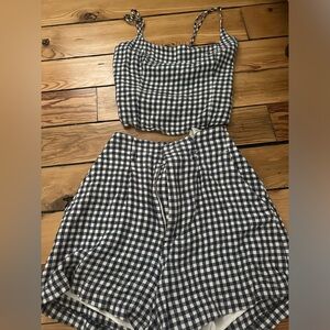 Navy gingham linen set